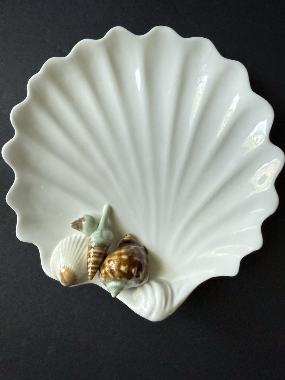 Vintage Shell Clam Ceramic Dish White Trinket Beach Coastal